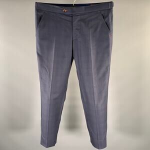 MEOLA BELLUCCI Napoli Size 36 Navy Plaid Wool Blend Flat Front Dress Pants